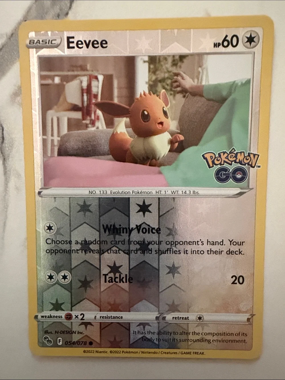 Pokemon Eevee Card - Reverse Holo Pokemon Go Yellow Border